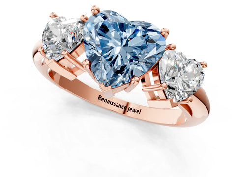 Rose gold Three-Stone Fancy Blue Heart Cut Cut Diamond Engagement Ring with Prong Setting on a White Gold Band_1
