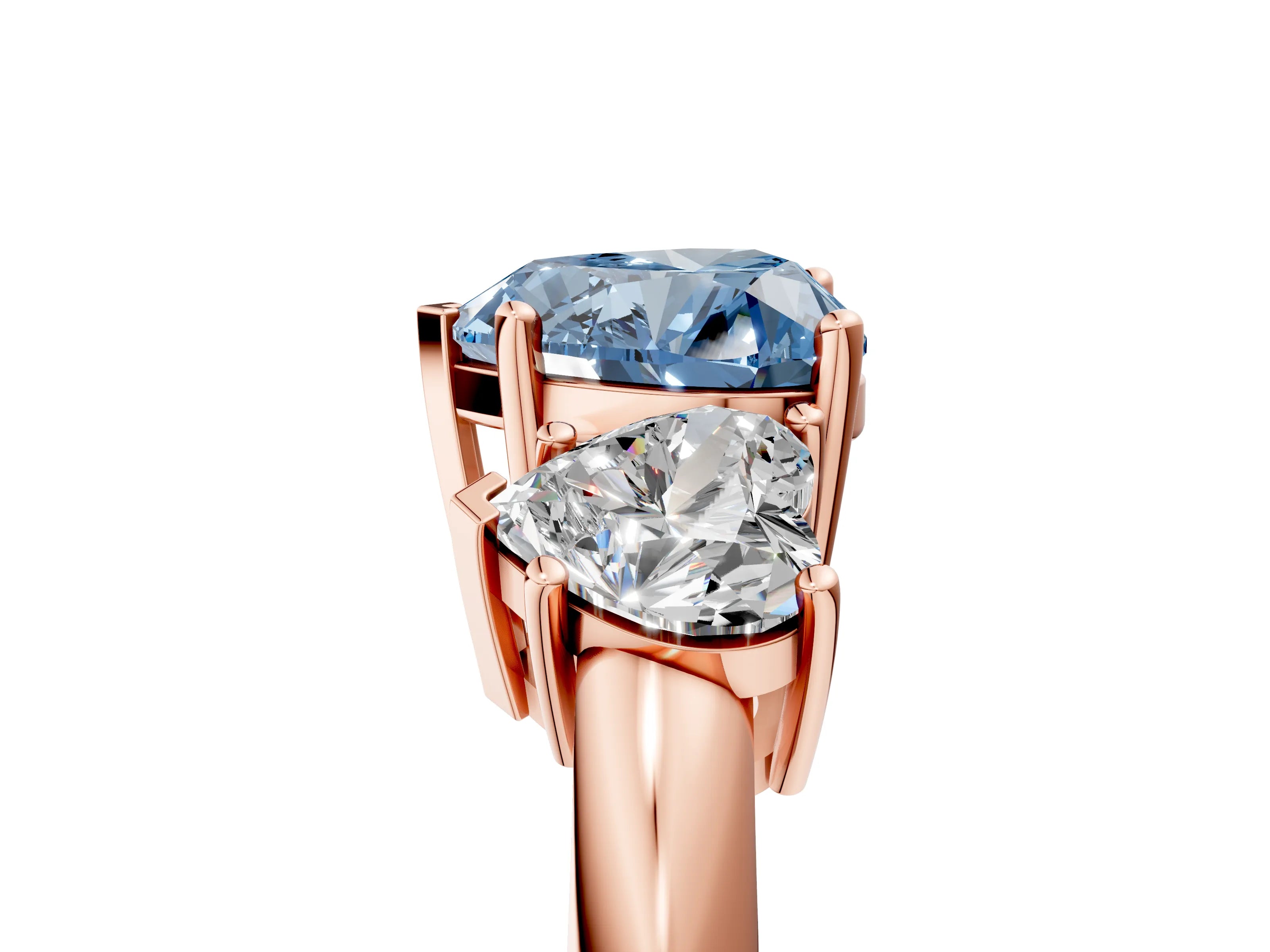 Rose gold Three-Stone Fancy Blue Heart Cut Cut Diamond Engagement Ring with Prong Setting on a White Gold Band_29