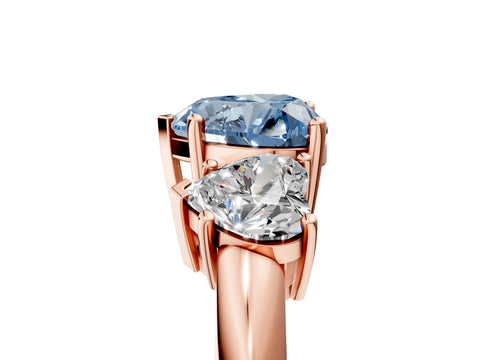 Rose gold Three-Stone Fancy Blue Heart Cut Cut Diamond Engagement Ring with Prong Setting on a White Gold Band_29