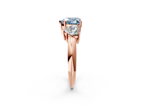 Rose gold Three-Stone Fancy Blue Heart Cut Cut Diamond Engagement Ring with Prong Setting on a White Gold Band_2