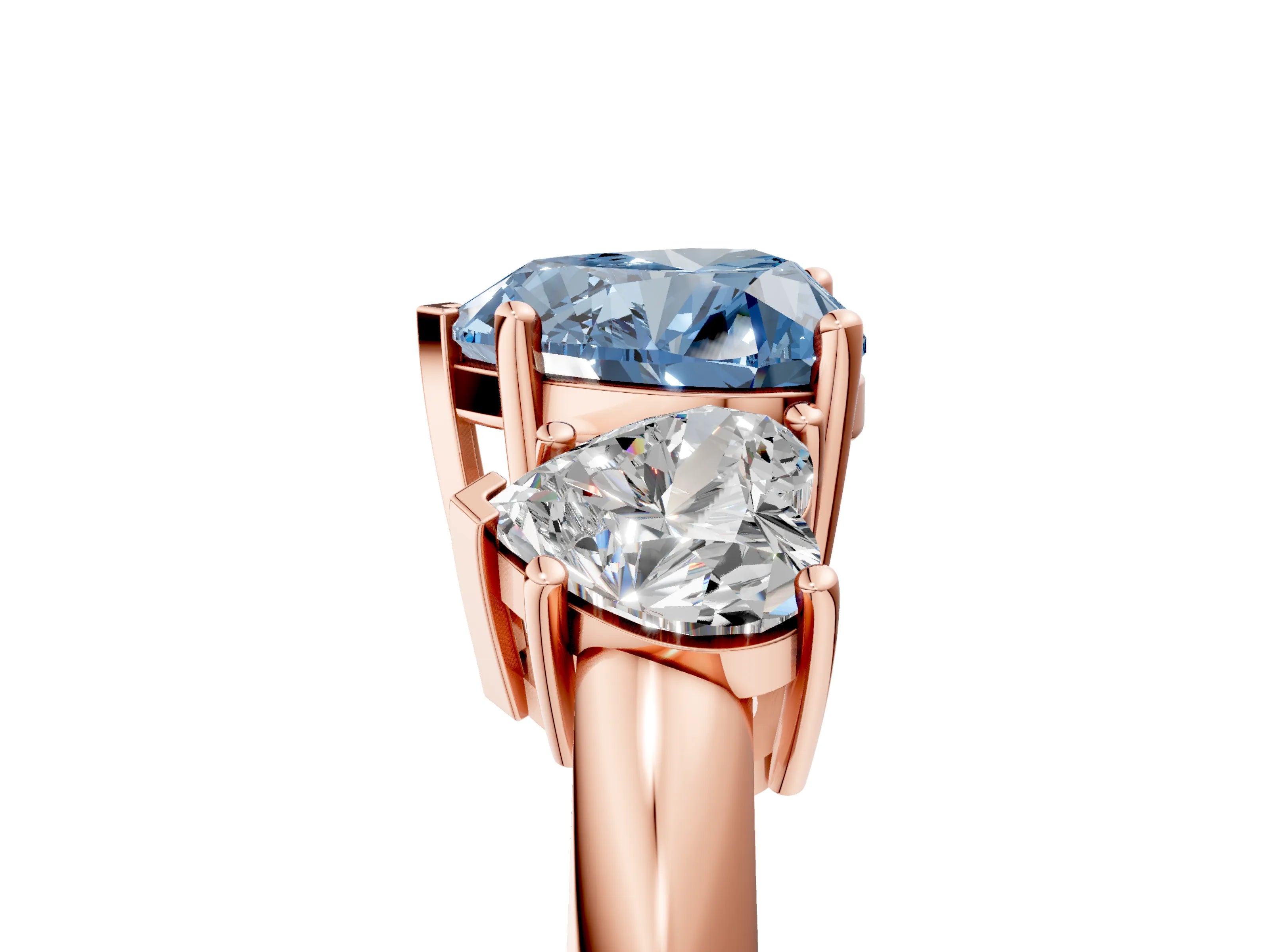Rose gold Three-Stone Fancy Blue Heart Cut Cut Diamond Engagement Ring with Prong Setting on a White Gold Band_5
