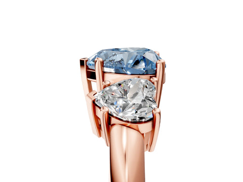 Rose gold Three-Stone Fancy Blue Heart Cut Cut Diamond Engagement Ring with Prong Setting on a White Gold Band_5
