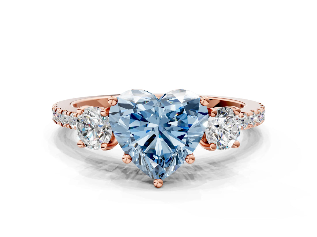 Rose gold Three-Stone Fancy Blue Heart Cut Cut Diamond Pavé Band with Prong Setting_15
