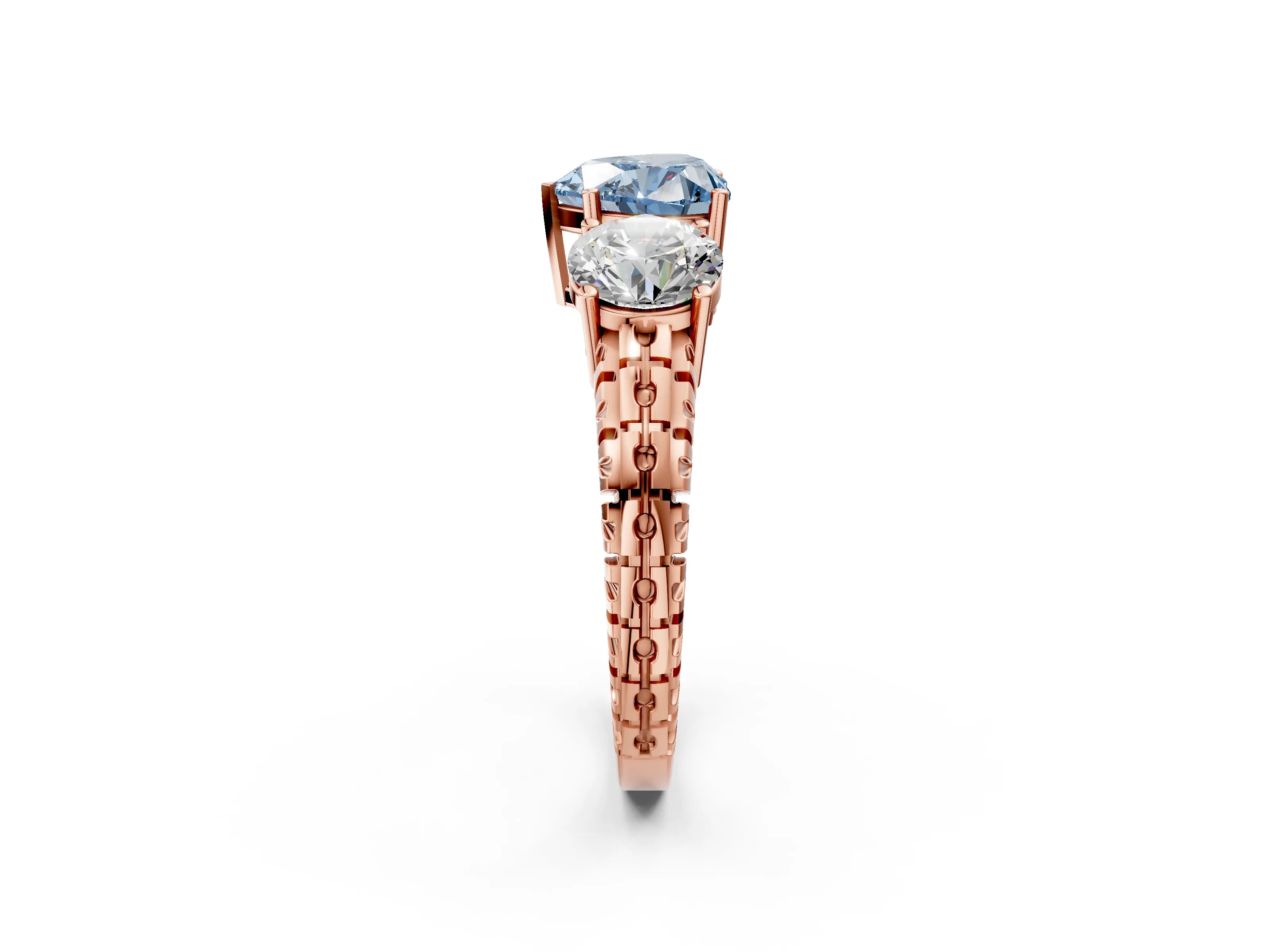 Rose gold Three-Stone Fancy Blue Heart Cut Cut Diamond Ring with Channel-Set Band and Prong Setting_2