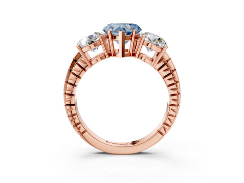 Rose gold Three-Stone Fancy Blue Heart Cut Cut Diamond Ring with Channel-Set Band and Prong Setting_3
