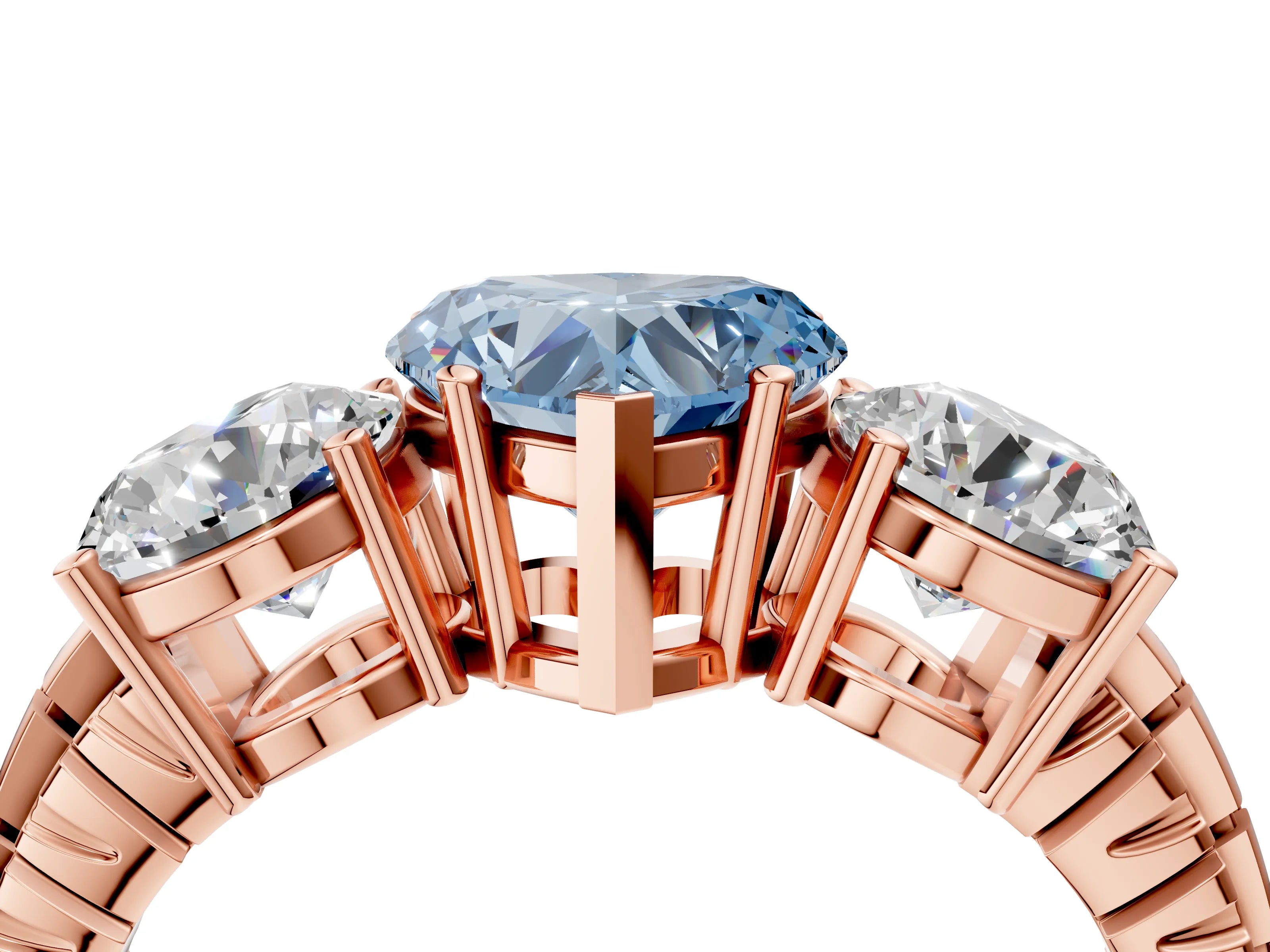 Rose gold Three-Stone Fancy Blue Heart Cut Cut Diamond Ring with Channel-Set Band and Prong Setting_4