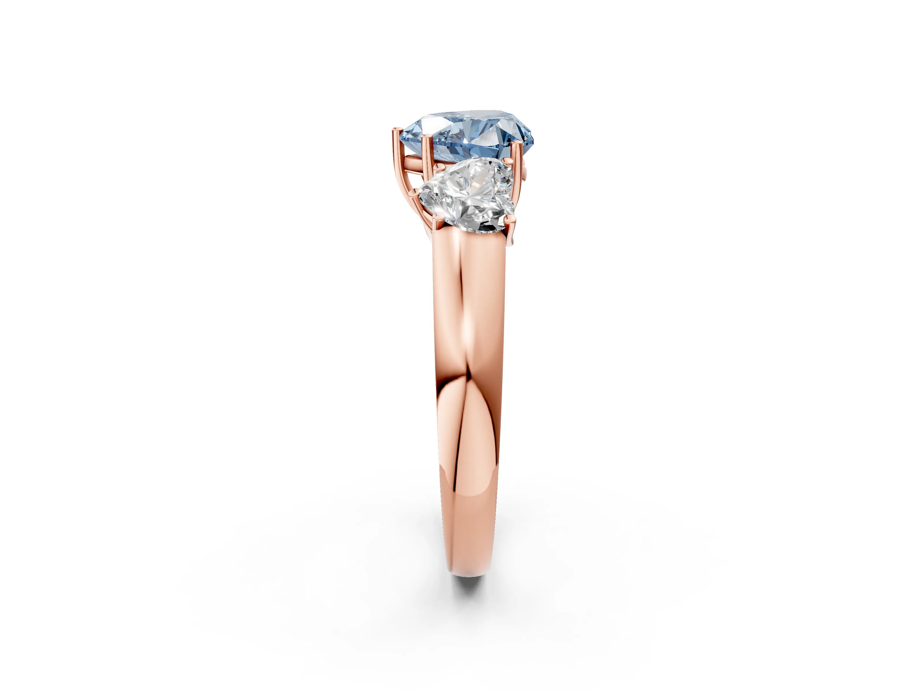 Rose gold Three-Stone Fancy Blue Heart Cut Cut Diamond Ring with Prong Setting and Classic Band_2