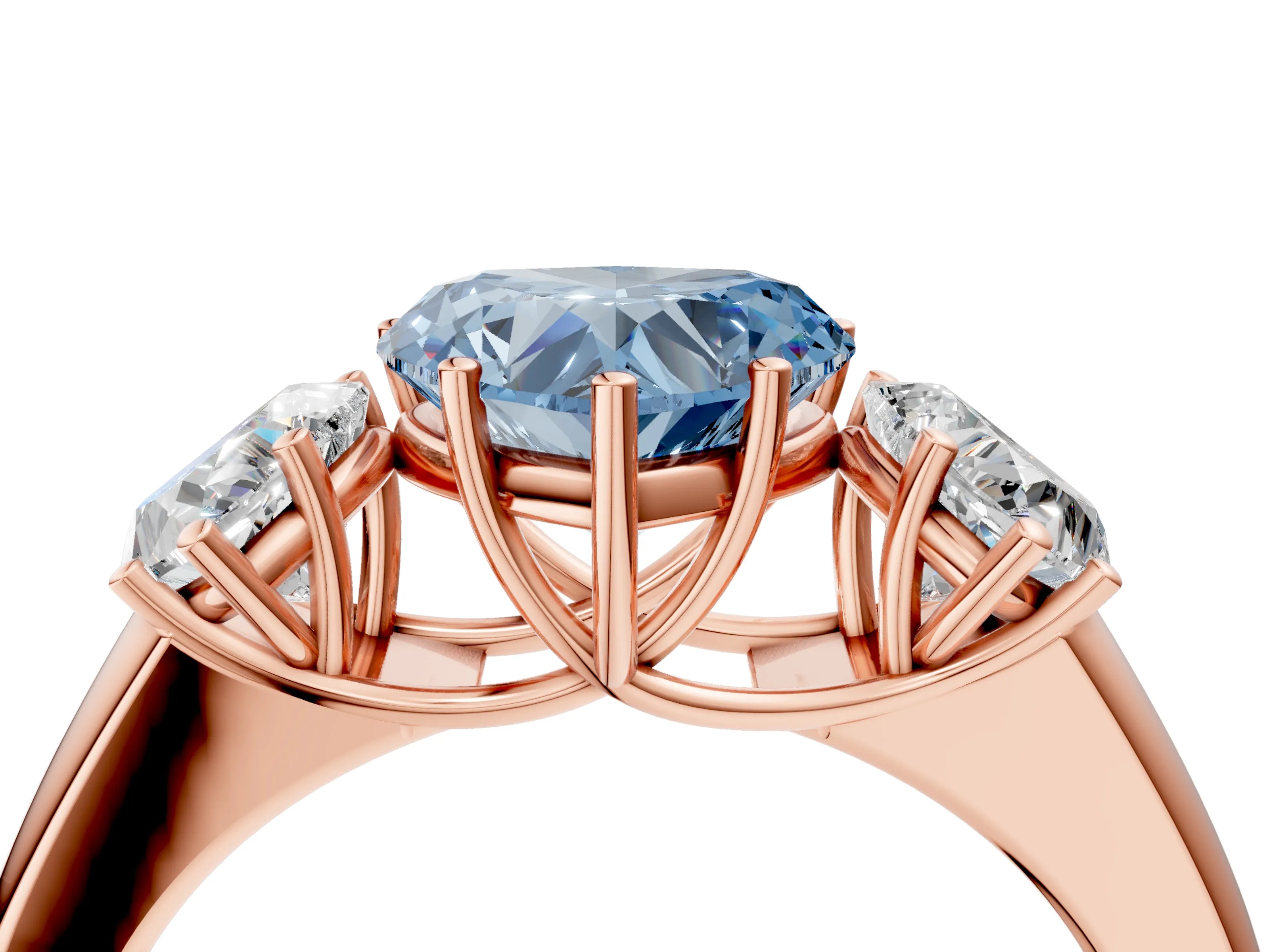 Rose gold Three-Stone Fancy Blue Heart Cut Cut Diamond Ring with Prong Setting and Classic Band_4