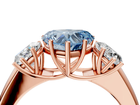 Rose gold Three-Stone Fancy Blue Heart Cut Cut Diamond Ring with Prong Setting and Classic Band_4