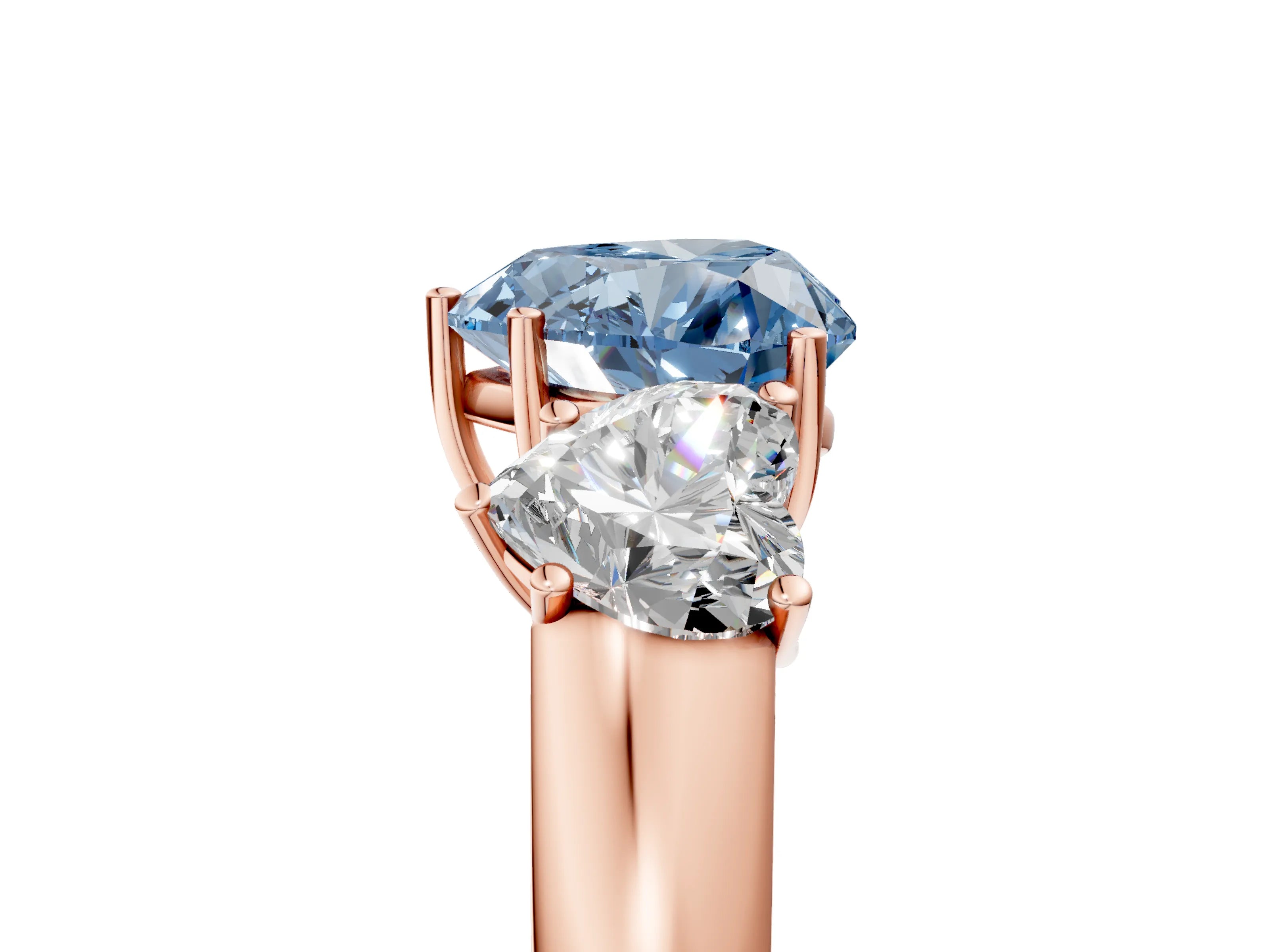 Rose gold Three-Stone Fancy Blue Heart Cut Cut Diamond Ring with Prong Setting and Classic Band_5