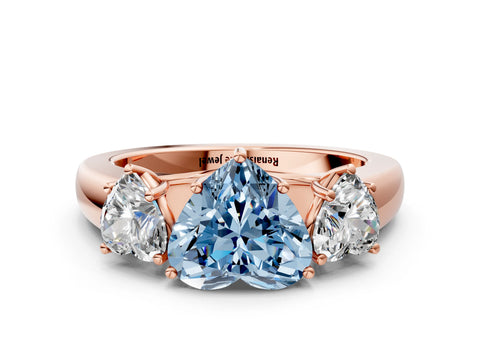 Rose gold Three-Stone Fancy Blue Heart Cut Cut Diamond Ring with Prong Setting and Classic Band