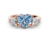 Rose gold Three-Stone Fancy Blue Heart Cut Cut Diamond Ring with Trillion Side Stones and Four-Prong Setting_3