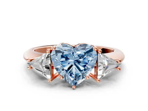 Rose gold Three-Stone Fancy Blue Heart Cut Cut Diamond Ring with Trillion Side Stones and Four-Prong Setting_3