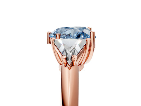 Rose gold Three-Stone Fancy Blue Heart Cut Cut Diamond Ring with Trillion Side Stones and Four-Prong Setting_8