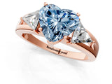 Rose gold Three-Stone Fancy Blue Heart Cut Cut Diamond Ring with Trillion Side Stones on a Split Shank Band_1