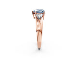 Rose gold Three-Stone Fancy Blue Heart Cut Cut Diamond Ring with Trillion Side Stones on a Split Shank Band_2