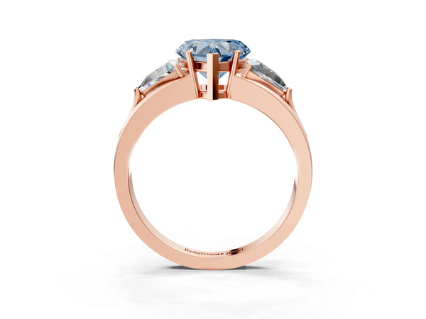 Rose Gold Heart-Shaped Split Shank Three Stone Engagement Ring Setting for Fancy Blue Center