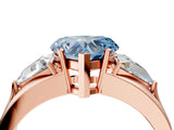 Rose gold Three-Stone Fancy Blue Heart Cut Cut Diamond Ring with Trillion Side Stones on a Split Shank Band_4