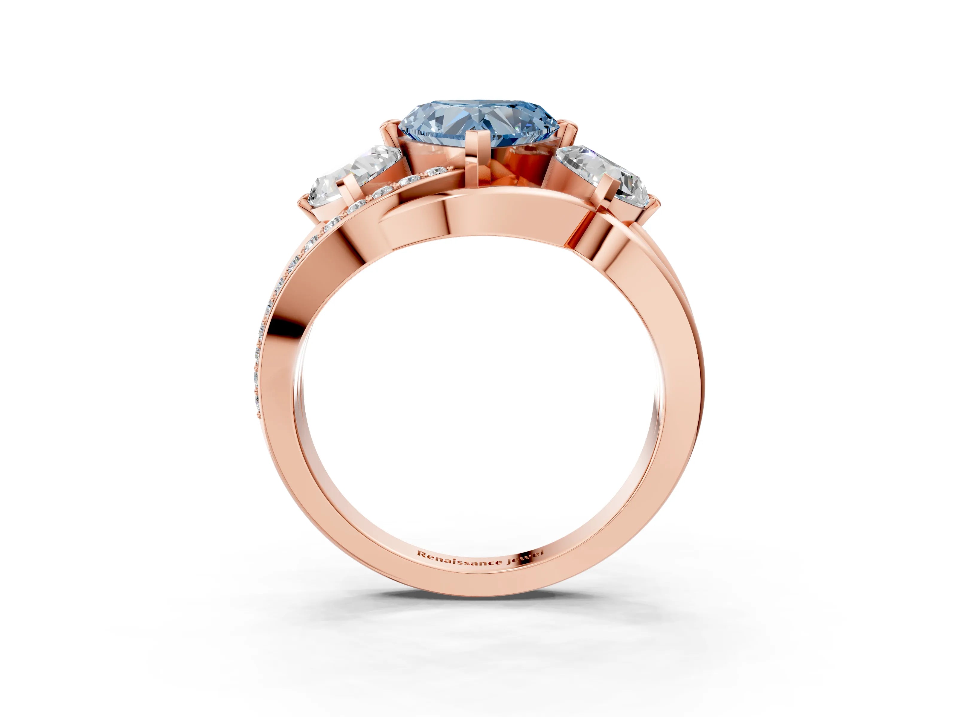 Rose gold Three-Stone Fancy Blue Heart Cut Cut Diamond Split Shank Prong Set Ring_3