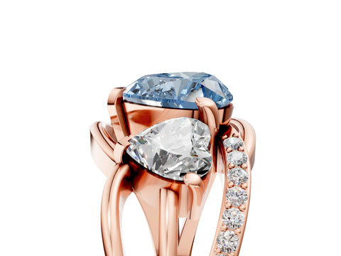 Rose gold Three-Stone Fancy Blue Heart Cut Cut Diamond Split Shank Prong Set Ring_5