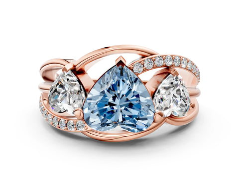 Rose gold Three-Stone Fancy Blue Heart Cut Cut Diamond Split Shank Prong Set Ring