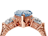 Rose gold Three-Stone Fancy Blue Heart Cut Cut Milgrain Band Prong Setting Ring_10