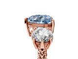 Rose gold Three-Stone Fancy Blue Heart Cut Cut Milgrain Band Prong Setting Ring_11