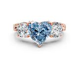 Rose gold Three-Stone Fancy Blue Heart Cut Cut Milgrain Band Prong Setting Ring_6