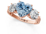 Rose gold Three-Stone Fancy Blue Heart Cut Cut Milgrain Band Prong Setting Ring_7