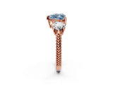 Rose gold Three-Stone Fancy Blue Heart Cut Cut Milgrain Band Prong Setting Ring_8