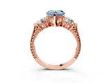 Rose gold Three-Stone Fancy Blue Heart Cut Cut Milgrain Band Prong Setting Ring_9