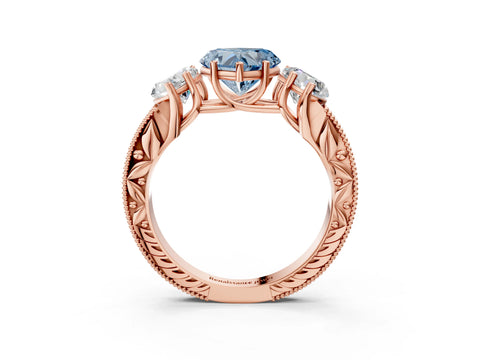 Rose gold Three-Stone Fancy Blue Heart Cut Cut Milgrain Pavé Engagement Ring_3