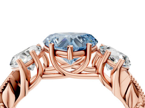 Rose gold Three-Stone Fancy Blue Heart Cut Cut Milgrain Pavé Engagement Ring_4