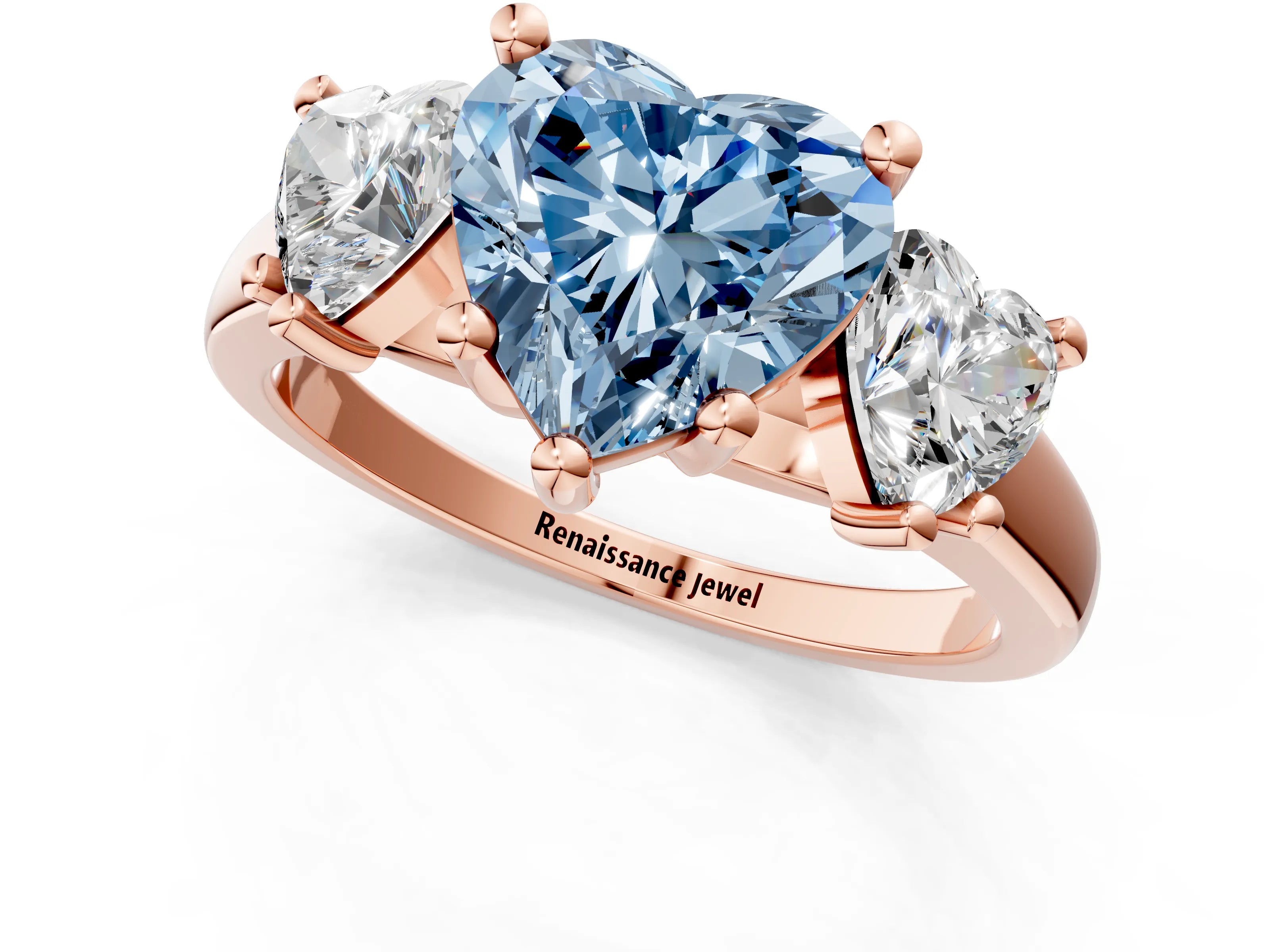 Rose gold Three-Stone Fancy Blue Heart Cut Cut Solitaire Ring with Classic Prong Setting_1