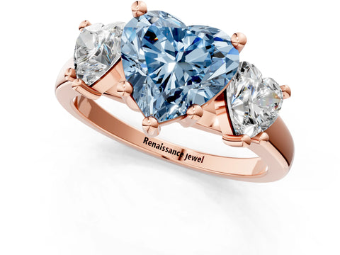Rose gold Three-Stone Fancy Blue Heart Cut Cut Solitaire Ring with Classic Prong Setting_1