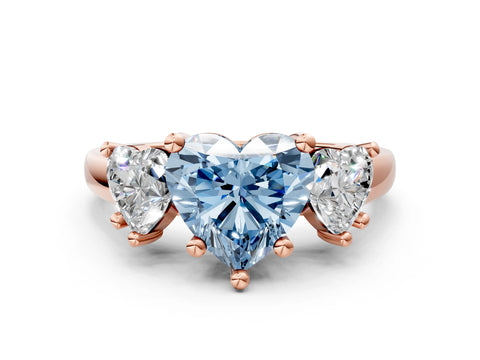 Rose gold Three-Stone Fancy Blue Heart Cut Cut Solitaire Ring with Classic Prong Setting