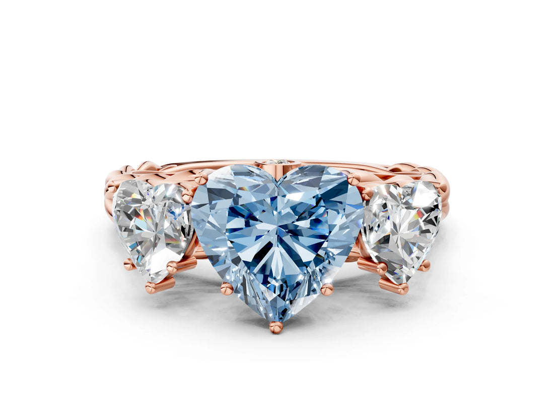 Rose gold Three-Stone Fancy Blue Heart Cut Diamond Braided Band Ring with Four-Prong Setting_40
