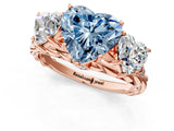 Rose gold Three-Stone Fancy Blue Heart Cut Diamond Braided Band Ring with Four-Prong Setting_41