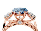 Rose gold Three-Stone Fancy Blue Heart Cut Diamond Braided Band Ring with Four-Prong Setting_44