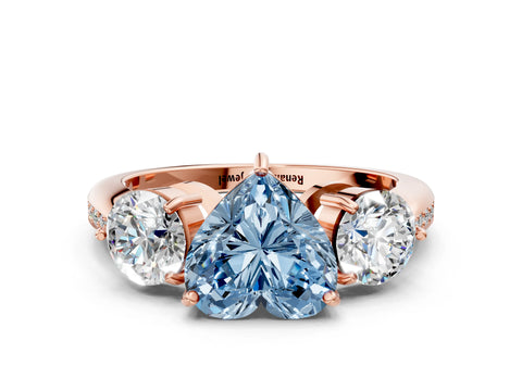 Rose gold Three-Stone Fancy Blue Heart Cut Diamond Channel Set Engagement Ring with Prong Setting_12