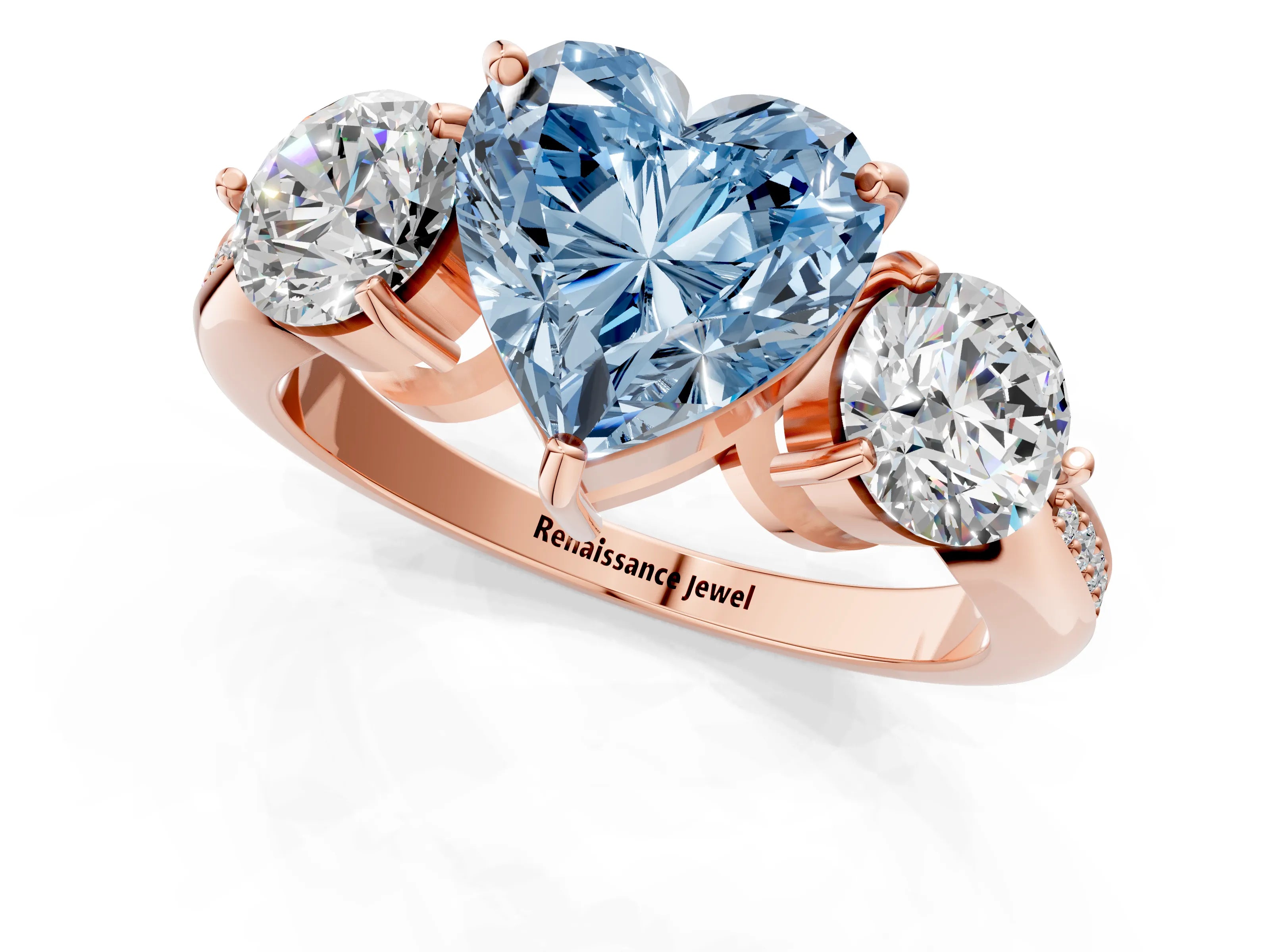 Rose gold Three-Stone Fancy Blue Heart Cut Diamond Channel Set Engagement Ring with Prong Setting_13