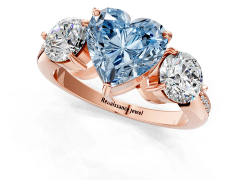 Rose gold Three-Stone Fancy Blue Heart Cut Diamond Channel Set Engagement Ring with Prong Setting_13