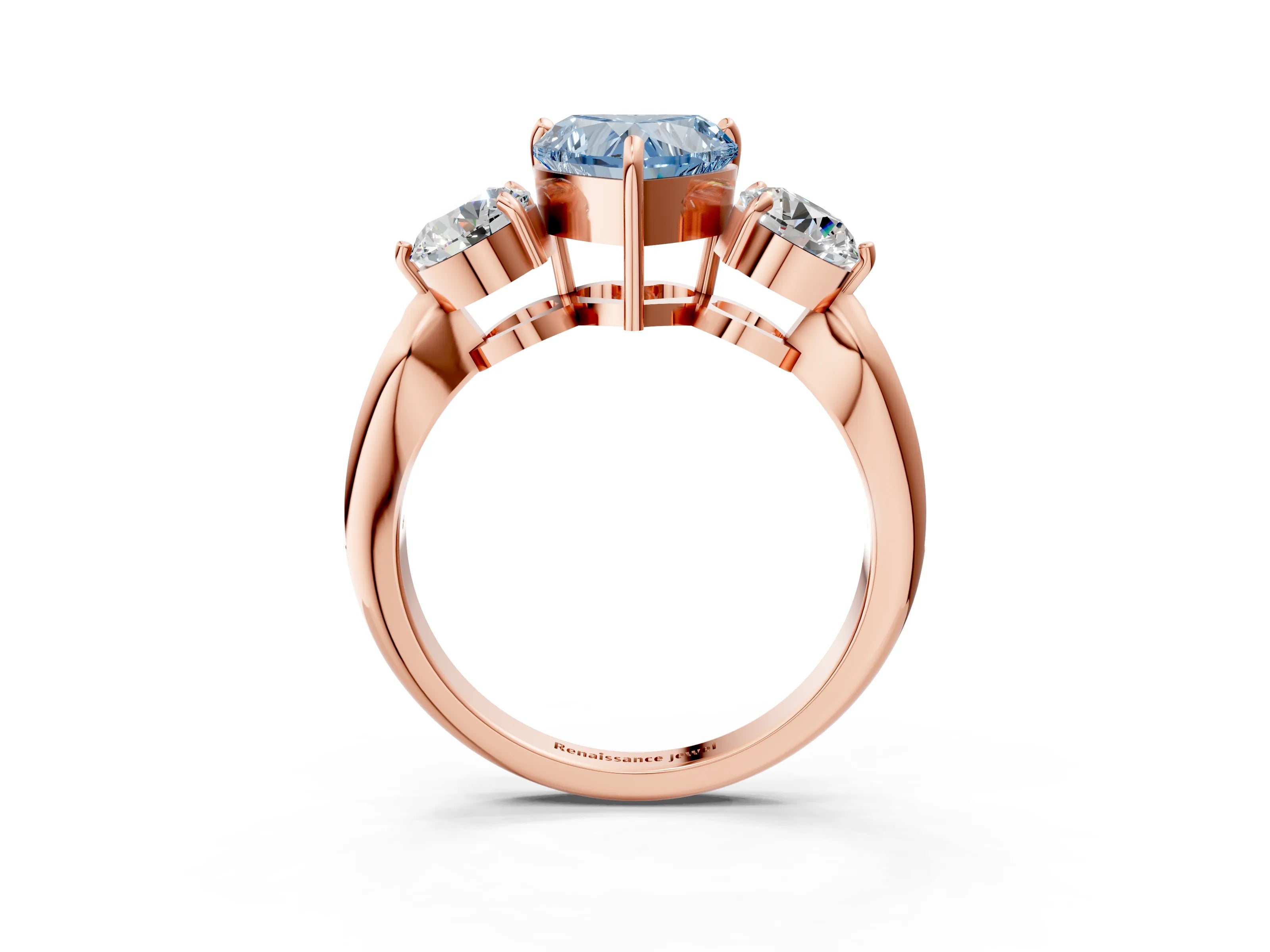 Rose gold Three-Stone Fancy Blue Heart Cut Diamond Channel Set Engagement Ring with Prong Setting_15
