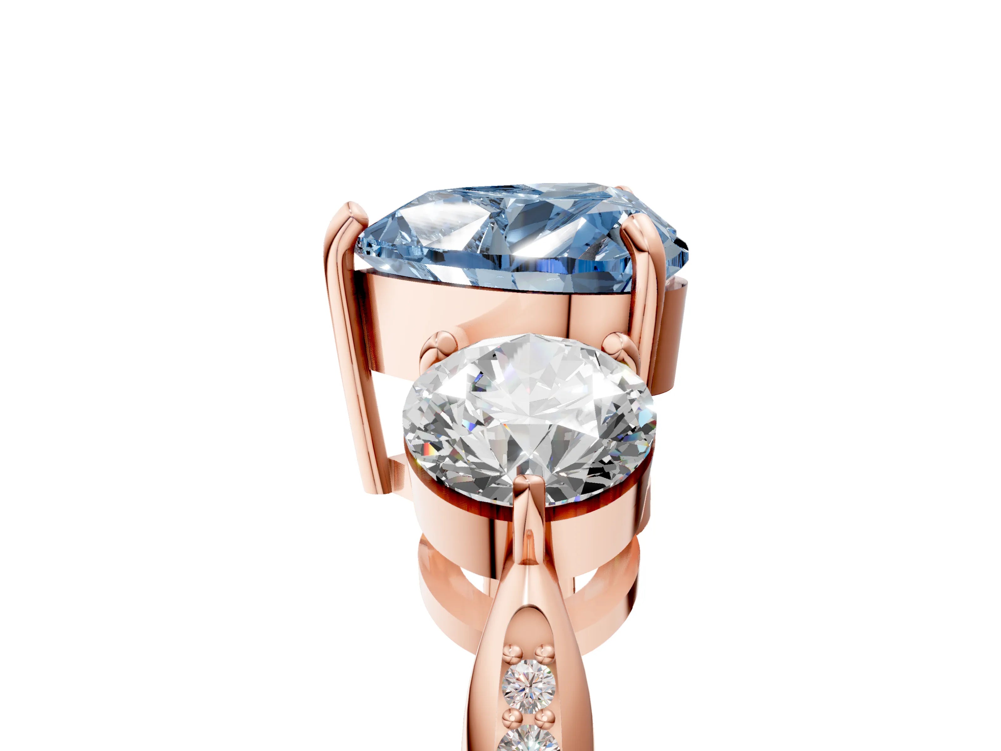 Rose gold Three-Stone Fancy Blue Heart Cut Diamond Channel Set Engagement Ring with Prong Setting_17