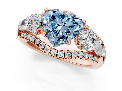 Rose gold Three-Stone Fancy Blue Heart Cut Diamond Engagement Ring with Pave Band and Prong Setting_1