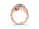 Rose gold Three-Stone Fancy Blue Heart Cut Diamond Engagement Ring with Pave Band and Prong Setting_3