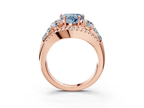 Rose gold Three-Stone Fancy Blue Heart Cut Diamond Engagement Ring with Pave Band and Prong Setting_3