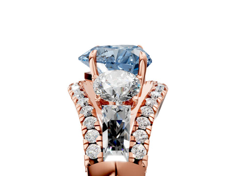Rose gold Three-Stone Fancy Blue Heart Cut Diamond Engagement Ring with Pave Band and Prong Setting_5