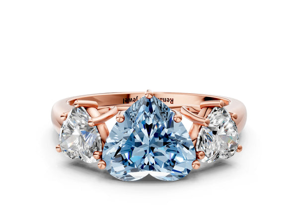 Rose gold Three-Stone Fancy Blue Heart Cut Diamond Engagement Ring with Prong Setting