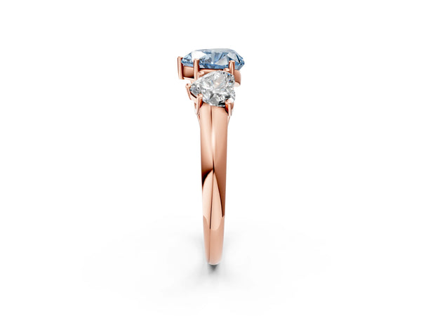 Rose gold Three-Stone Fancy Blue Heart Cut Diamond Engagement Ring with Prong Setting